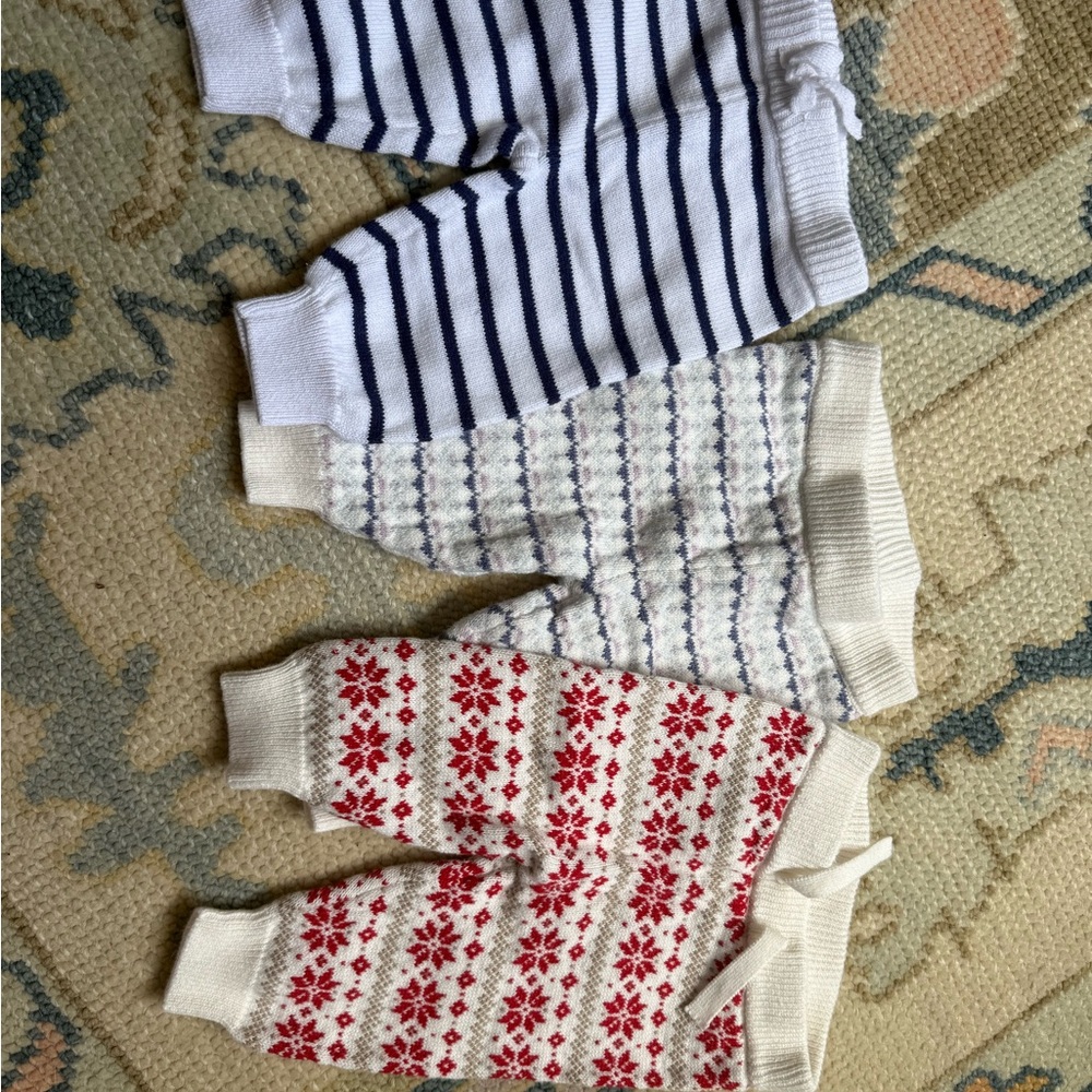 Janie and Jack White with Navy Stripes / Cream with Red Fair Isle Baby Bottoms